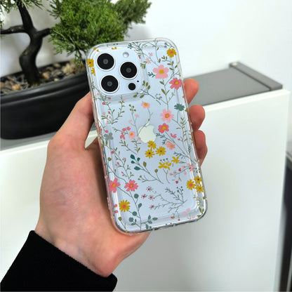 Dainty Floral Pattern Clear Phone Case for iPhone 17 16 15 14 13 12 11 11 Pro Max Mini 7 8 XR XS X Shockproof Phone Cover with Custom Name