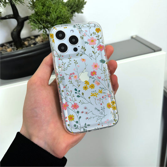 Dainty Floral Pattern Clear Phone Case for iPhone 17 16 15 14 13 12 11 11 Pro Max Mini 7 8 XR XS X Shockproof Phone Cover with Custom Name