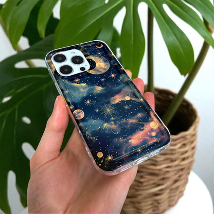 Celestial Moon Star Phone Case for iPhone 17 16 15 14 13 12 11 11 Pro Max Mini 7 8 XR XS X Shockproof Silicone Phone Cover with Custom Name