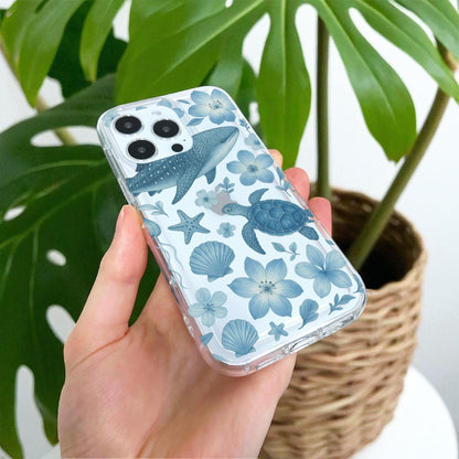 Blue Sea Life Turtle Pattern Clear Phone Case for iPhone 17 16 15 14 13 12 11 11 Pro Max Mini 7 8 XR XS X Wallet Shockproof Cover