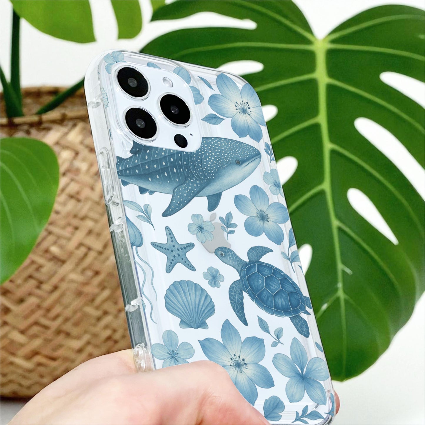 Blue Sea Life Turtle Pattern Clear Phone Case for iPhone 17 16 15 14 13 12 11 11 Pro Max Mini 7 8 XR XS X Wallet Shockproof Cover