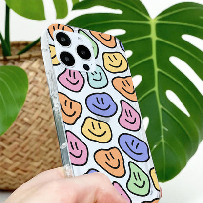 Colorful Happy Face Clear Phone Case for iPhone 17 16 15 14 13 12 11 11 Pro Max Mini 7 8 XR XS X Shockproof Silicone Phone Cover Custom Name