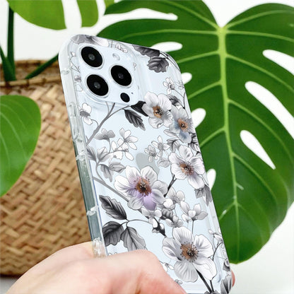 White Flower Print Clear Phone Case for iPhone 17 16 15 14 13 12 11 11 Pro Max Mini 7 8 XR XS X Shockproof Silicone Phone Cover Custom Name
