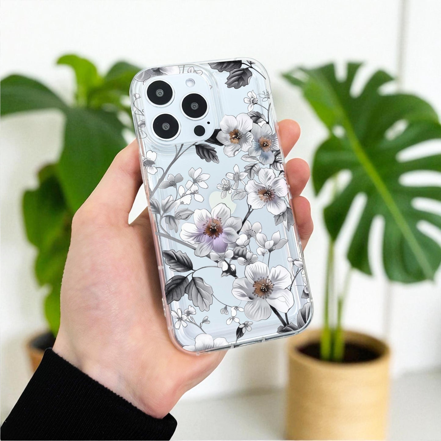 White Flower Print Clear Phone Case for iPhone 17 16 15 14 13 12 11 11 Pro Max Mini 7 8 XR XS X Shockproof Silicone Phone Cover Custom Name