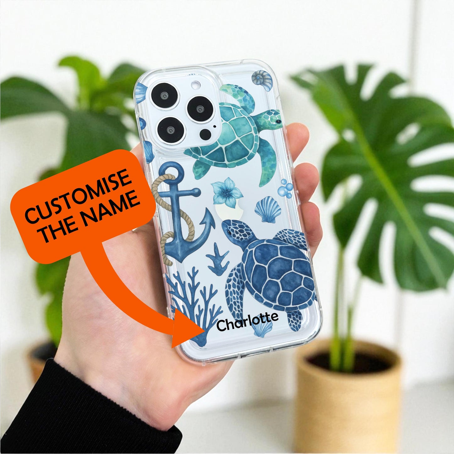 Blue Turtle Pattern Clear Phone Case for iPhone 17 16 15 14 13 12 11 11 Pro Max Mini 7 8 XR XS X Wallet Shockproof Cover