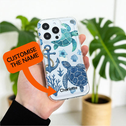 Blue Turtle Pattern Clear Phone Case for iPhone 17 16 15 14 13 12 11 11 Pro Max Mini 7 8 XR XS X Wallet Shockproof Cover