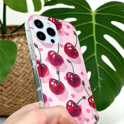 Cherry Pink Heart Phone Case for iPhone 17 16 15 14 13 12 11 11 Pro Max Mini 7 8 XR XS X Shockproof Silicone Phone Cover with Custom Name