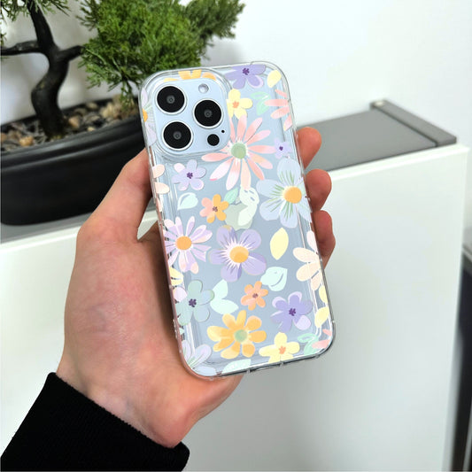 Pastel Flower Pattern Clear Phone Case for iPhone 17 16 15 14 13 12 11 11 Pro Max Mini 7 8 XR Shockproof Silicone Phone Cover Custom Name