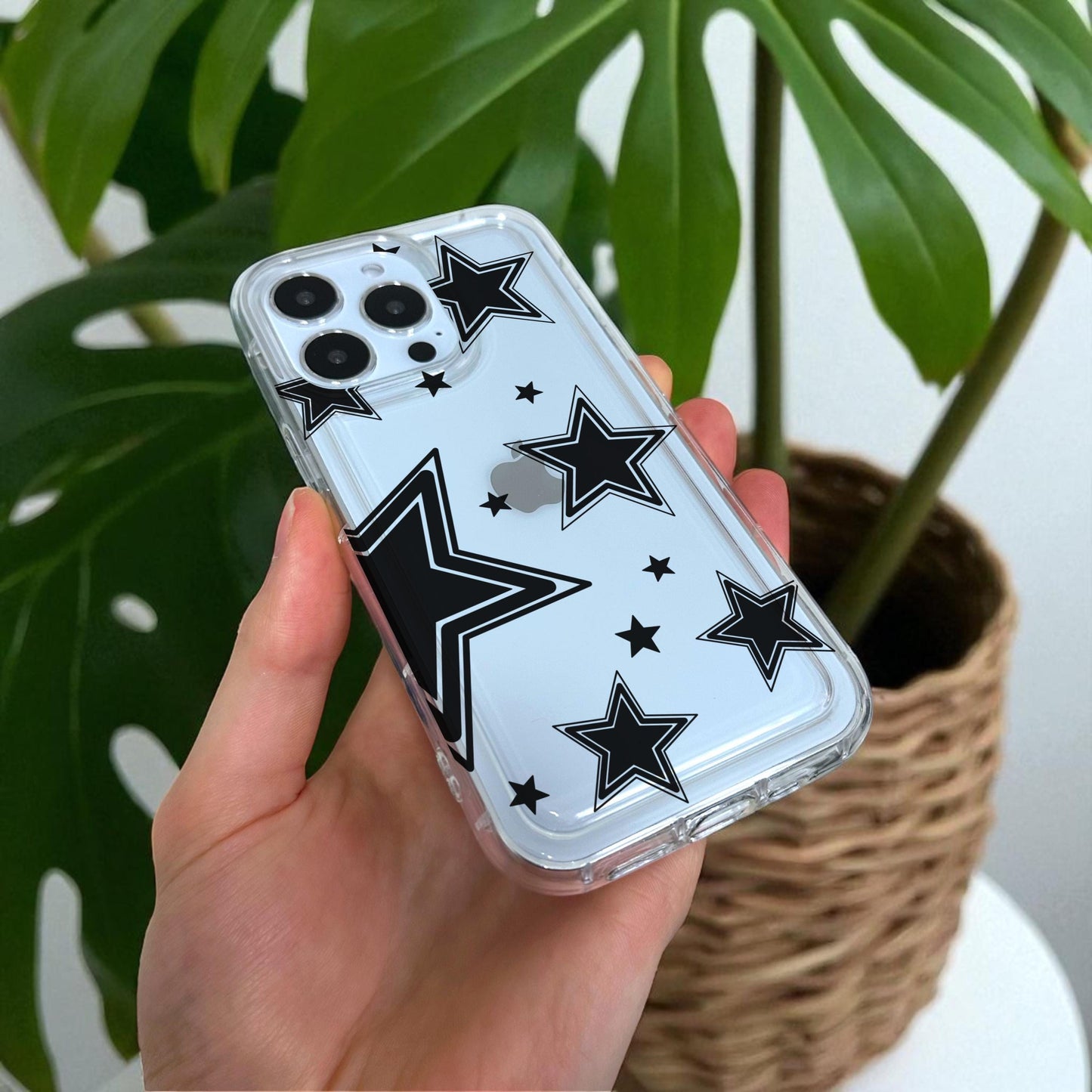 Black Star Print Clear Phone Case for iPhone 17 16 15 14 13 12 11 11 Pro Max Mini 7 8 XR X Shockproof Slim Phone Cover with Customised Name