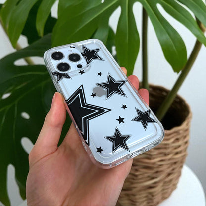 Black Star Print Clear Phone Case for iPhone 17 16 15 14 13 12 11 11 Pro Max Mini 7 8 XR X Shockproof Slim Phone Cover with Customised Name