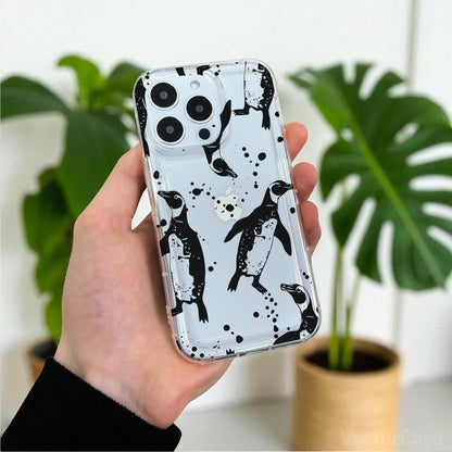 Penguin Print Clear Phone Case for iPhone 17 16 15 14 13 12 11 11 Pro Max Mini 7 8 XR XS X Shockproof Silicone Phone Cover with Custom Name