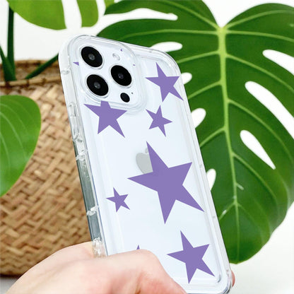 Purple Star Print Clear Phone Case for iPhone 17 16 15 14 13 12 11 11 Pro Max Mini 7 8 XR X Shockproof Slim Phone Cover with Customised Name
