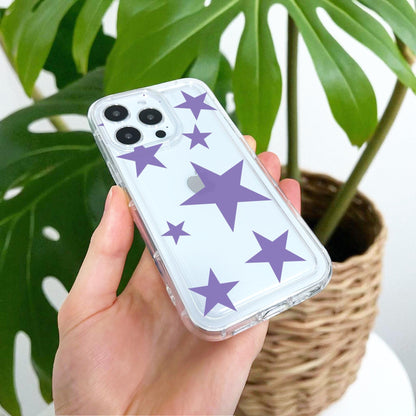 Purple Star Print Clear Phone Case for iPhone 17 16 15 14 13 12 11 11 Pro Max Mini 7 8 XR X Shockproof Slim Phone Cover with Customised Name