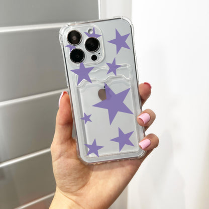 Purple Star Card Holder Phone Case for iPhone 17 16 15 14 13 12 11 11 Pro Max Mini 7 8 XR XS X Wallet Shockproof Phone Cover Customised Name