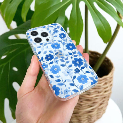 Blue Floral Pattern Clear Phone Case for iPhone 17 16 15 14 13 12 11 11 Pro Max Mini 7 8 XR X Shockproof Slim Phone Cover with Custom Name