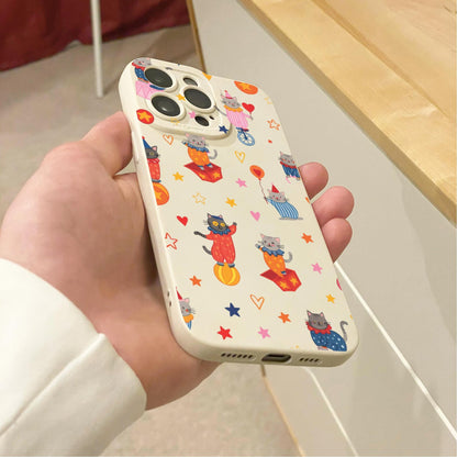 Cute Circus Cat Clown Kitten Beige Phone Case for iPhone 17 16 15 14 13 12 11 11 Pro Max Mini 7 8 XR XS X Shockproof Phone Cover Custom Name