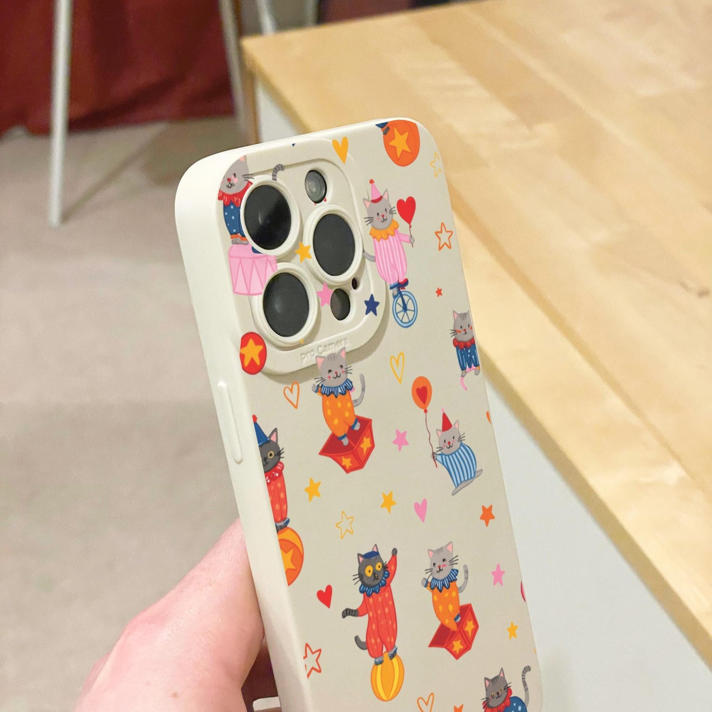 Cute Circus Cat Clown Kitten Beige Phone Case for iPhone 17 16 15 14 13 12 11 11 Pro Max Mini 7 8 XR XS X Shockproof Phone Cover Custom Name