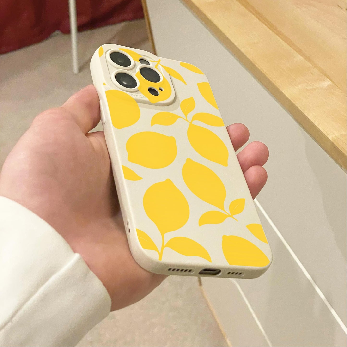 Yellow Lemons Fruit Pattern Beige Phone Case for iPhone 17 16 15 14 13 12 11 11 Pro Max Mini 7 8 XR XS X Shockproof Phone Cover Custom Name