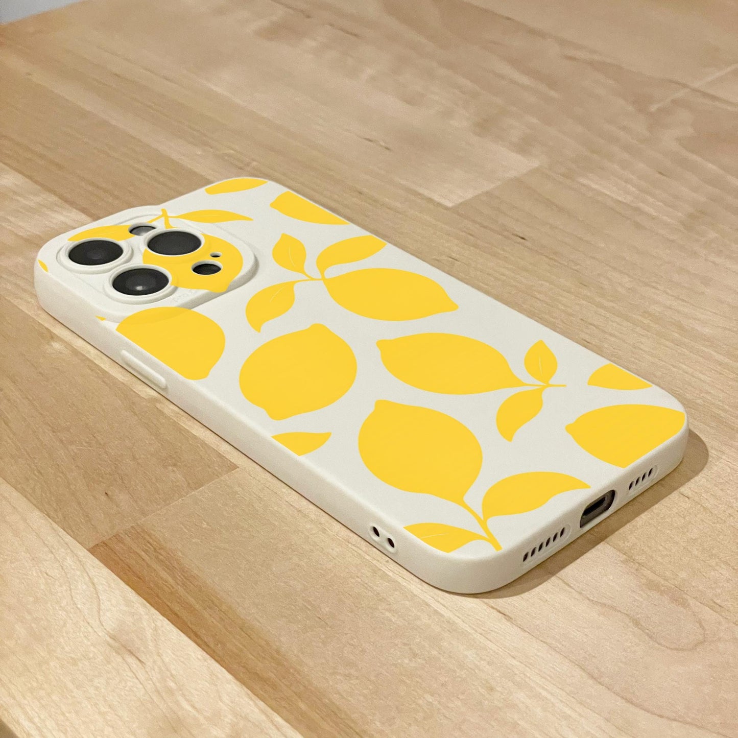 Yellow Lemons Fruit Pattern Beige Phone Case for iPhone 17 16 15 14 13 12 11 11 Pro Max Mini 7 8 XR XS X Shockproof Phone Cover Custom Name