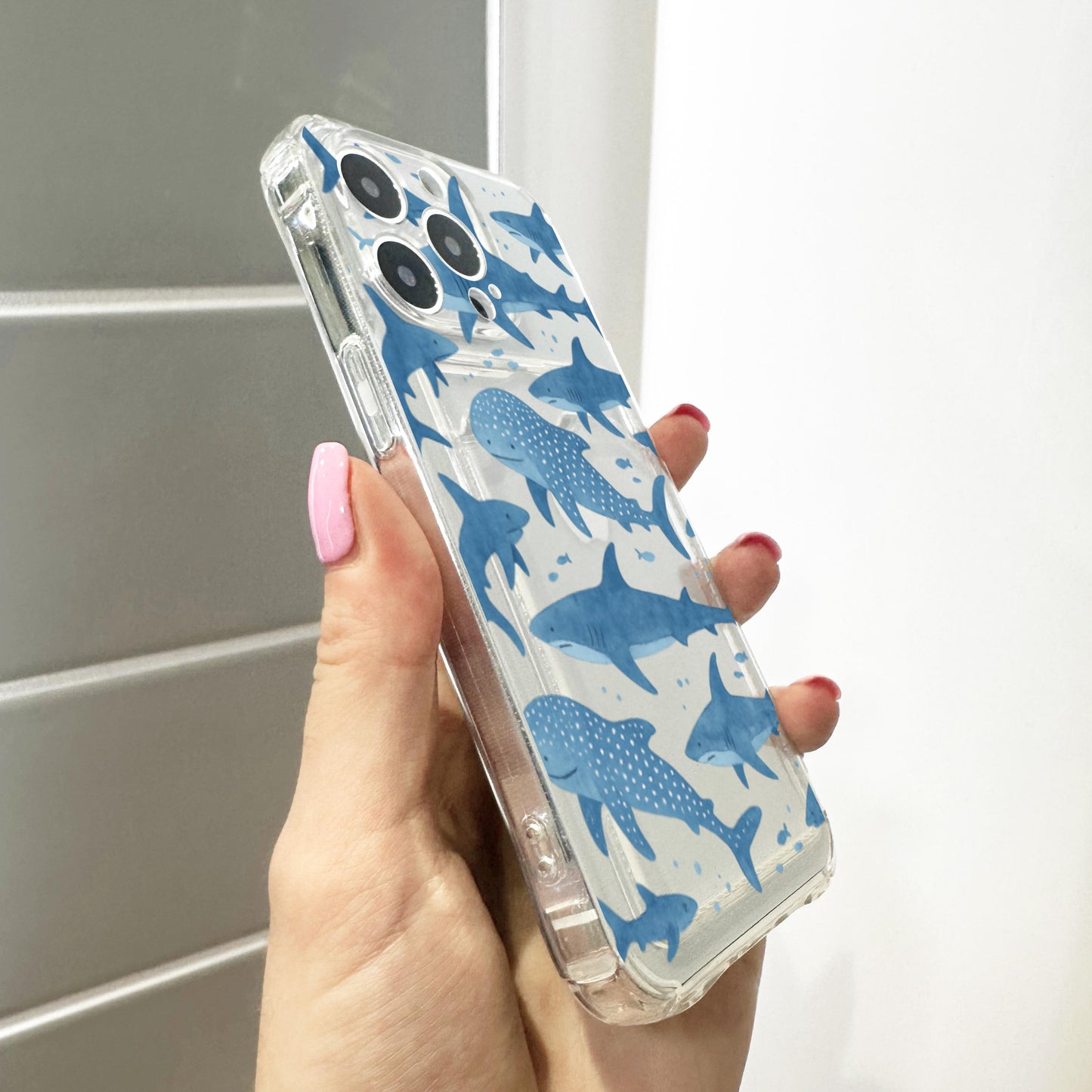 Blue Whale Shark Card Holder Phone Case for iPhone 17 16 15 14 13 12 11 11 Pro Max Mini 7 8 XR X Wallet Shockproof Phone Cover Custom Name