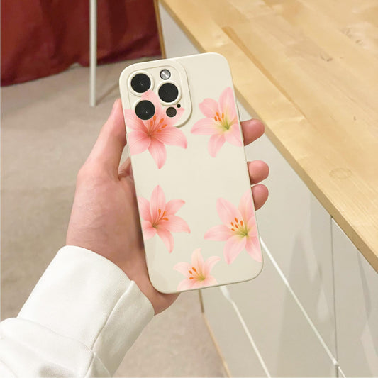 Pink Hibiscus Flower Beige Phone Case for iPhone 17 16 15 14 13 12 11 11 Pro Max Mini 7 8 XR XS X Shockproof Phone Cover with Custom Name