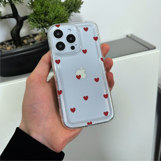 Red Heart Print Clear Phone Case for iPhone 17 16 15 14 13 12 11 11 Pro Max Mini 7 8 XR XS X Shockproof Slim Phone Cover with Custom Name