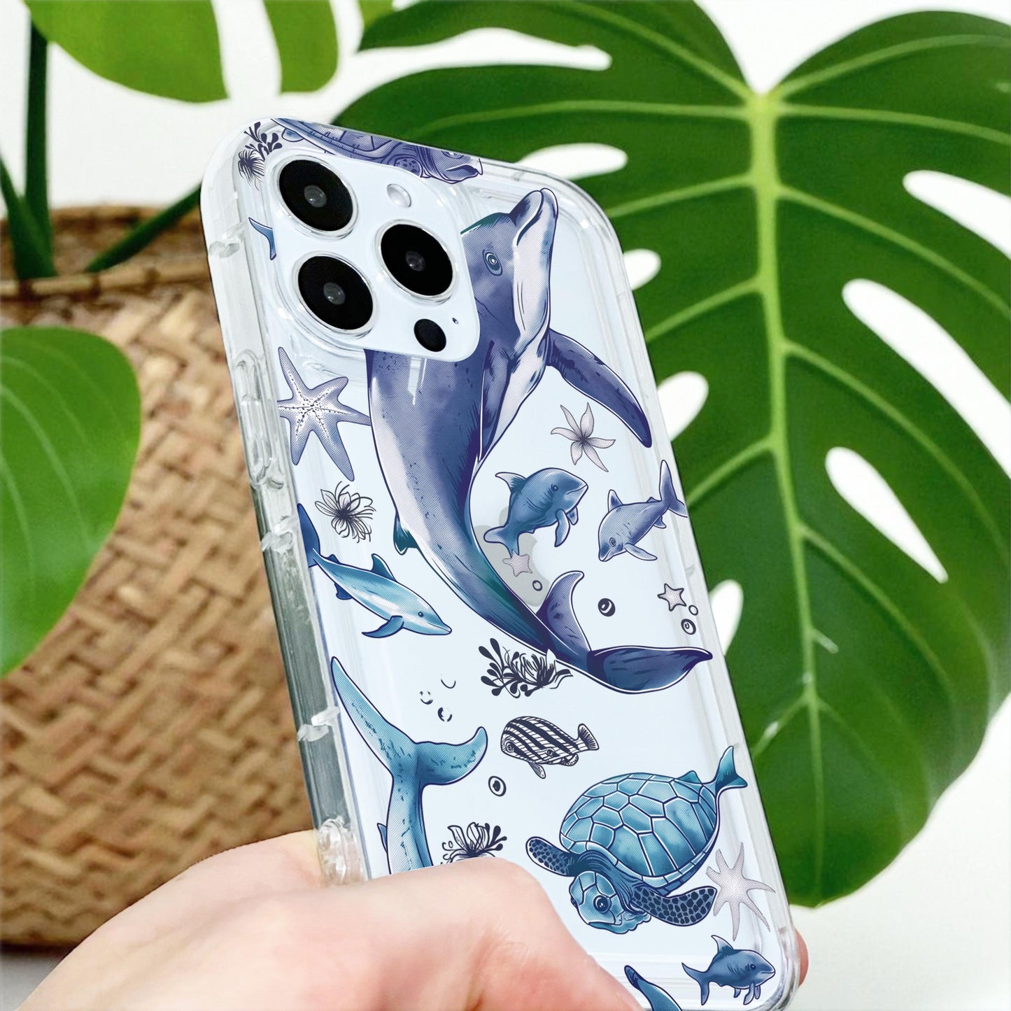 Dolphin Turtle Fish Phone Case for iPhone 17 16 15 14 13 12 11 11 Pro Max Mini 7 8 XR XS X Shockproof Slim Phone Cover with Customised Name