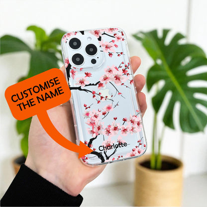 Cherry Blossom Clear Phone Case for iPhone 17 16 15 14 13 12 11 11 Pro Max Mini 7 8 XR XS X Shockproof Silicone Phone Cover Custom Name