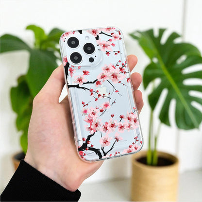 Cherry Blossom Clear Phone Case for iPhone 17 16 15 14 13 12 11 11 Pro Max Mini 7 8 XR XS X Shockproof Silicone Phone Cover Custom Name
