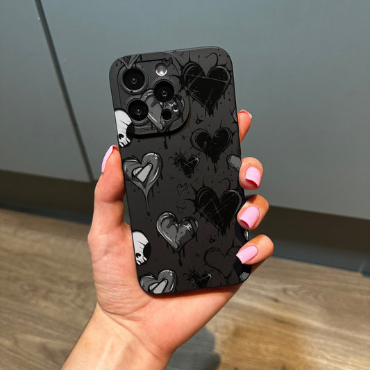 Gothic Emo Black Heart Phone Case for iPhone 17 16 15 14 13 12 11 11 Pro Max Mini 7 8 XR XS X Shockproof Phone Cover with Customised Name