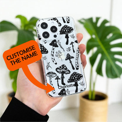 Funky Mushroom Clear Phone Case for iPhone 17 16 15 14 13 12 11 11 Pro Max Mini 7 8 XR XS X Shockproof Silicone Phone Cover with Custom Name