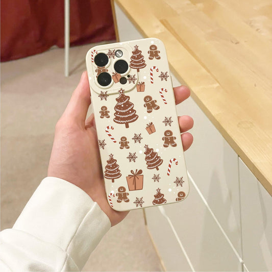 Christmas Tree Gingerbread Pattern Beige Phone Case for iPhone 17 16 15 14 13 12 11 11 Pro Max Mini 7 8 SE XR XS X Shockproof Phone Cover