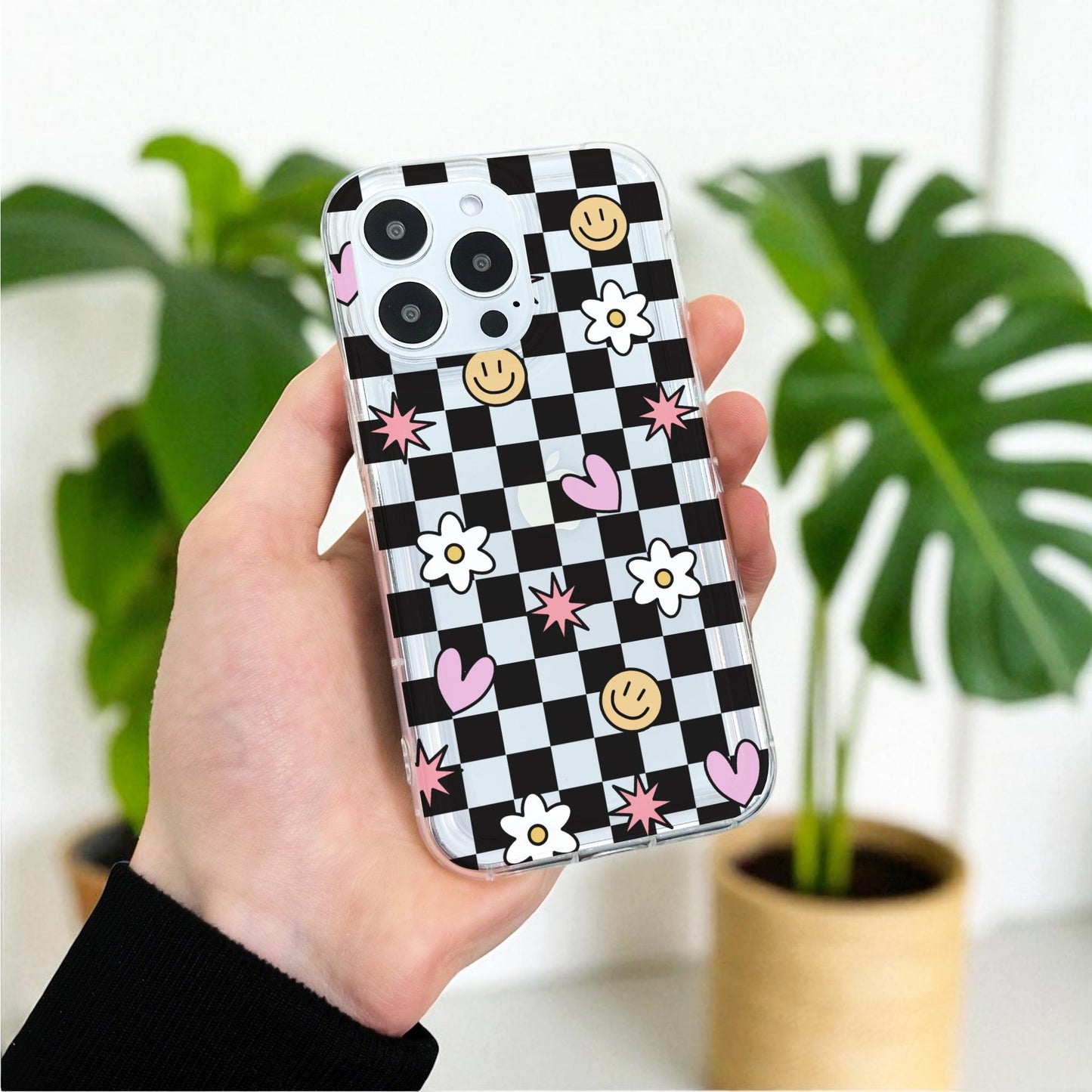 Checkerboard Cute Phone Case for iPhone 17 16 15 14 13 12 11 11 Pro Max Mini 7 8 XR XS X Shockproof Slim Phone Cover with Customised Name