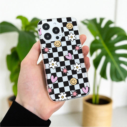Checkerboard Cute Phone Case for iPhone 17 16 15 14 13 12 11 11 Pro Max Mini 7 8 XR XS X Shockproof Slim Phone Cover with Customised Name