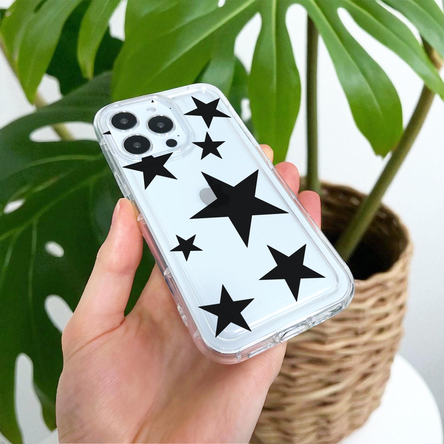 Black Star Pattern Clear Phone Case for iPhone 17 16 15 14 13 12 11 11 Pro Max Mini 7 8 XR XS X Shockproof Silicone Phone Cover