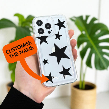 Black Star Pattern Clear Phone Case for iPhone 17 16 15 14 13 12 11 11 Pro Max Mini 7 8 XR XS X Shockproof Silicone Phone Cover