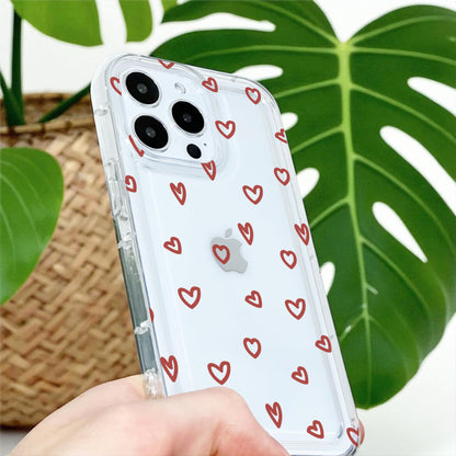 Heart Print Clear Phone Case for iPhone 17 16 15 14 13 12 11 11 Pro Max Mini 7 8 XR XS X Shockproof Slim Phone Cover with Customised Name