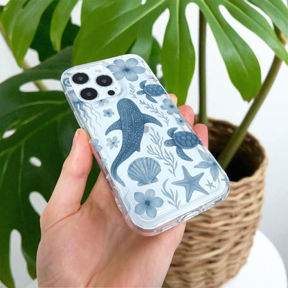 Blue Shark Turtle Shell Pattern Clear Phone Case for iPhone 17 16 15 14 13 12 11 11 Pro Max Mini 7 8 XR XS X Shockproof Cover