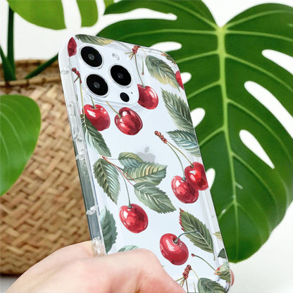 Cherry Pattern Clear Phone Case for iPhone 17 16 15 14 13 12 11 11 Pro Max Mini 7 8 XR X Shockproof Silicone Phone Cover Custom Name