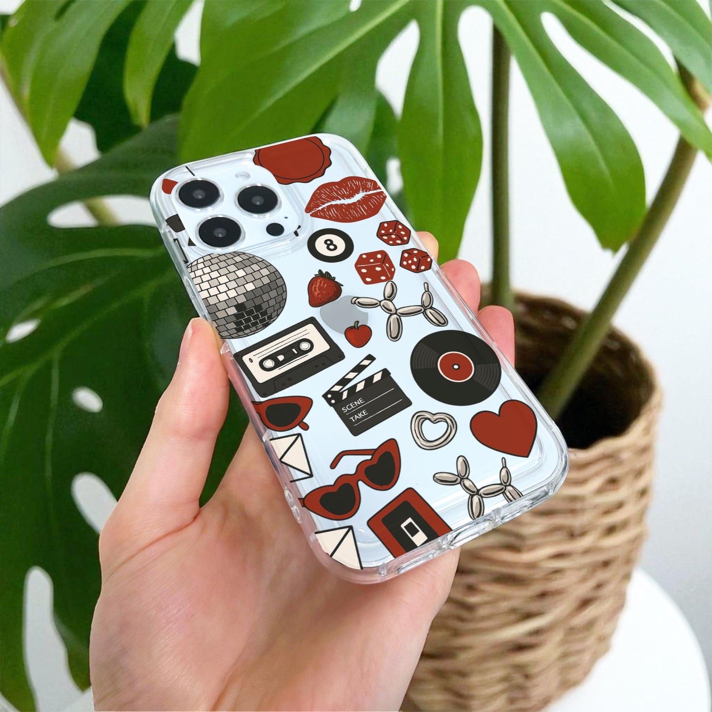 Retro Red Black Aesthetic Disco Ball Dice Clear Phone Case for iPhone 17 16 15 14 13 12 11 11 Pro Max Mini 7 8 XR X Wallet Shockproof Cover