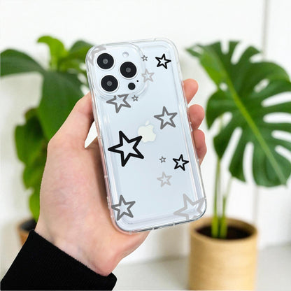 Grey Black Silver Star Clear Phone Case for iPhone 17 16 15 14 13 12 11 11 Pro Max Mini 7 8 XR XS X Shockproof Phone Cover Personalised Name