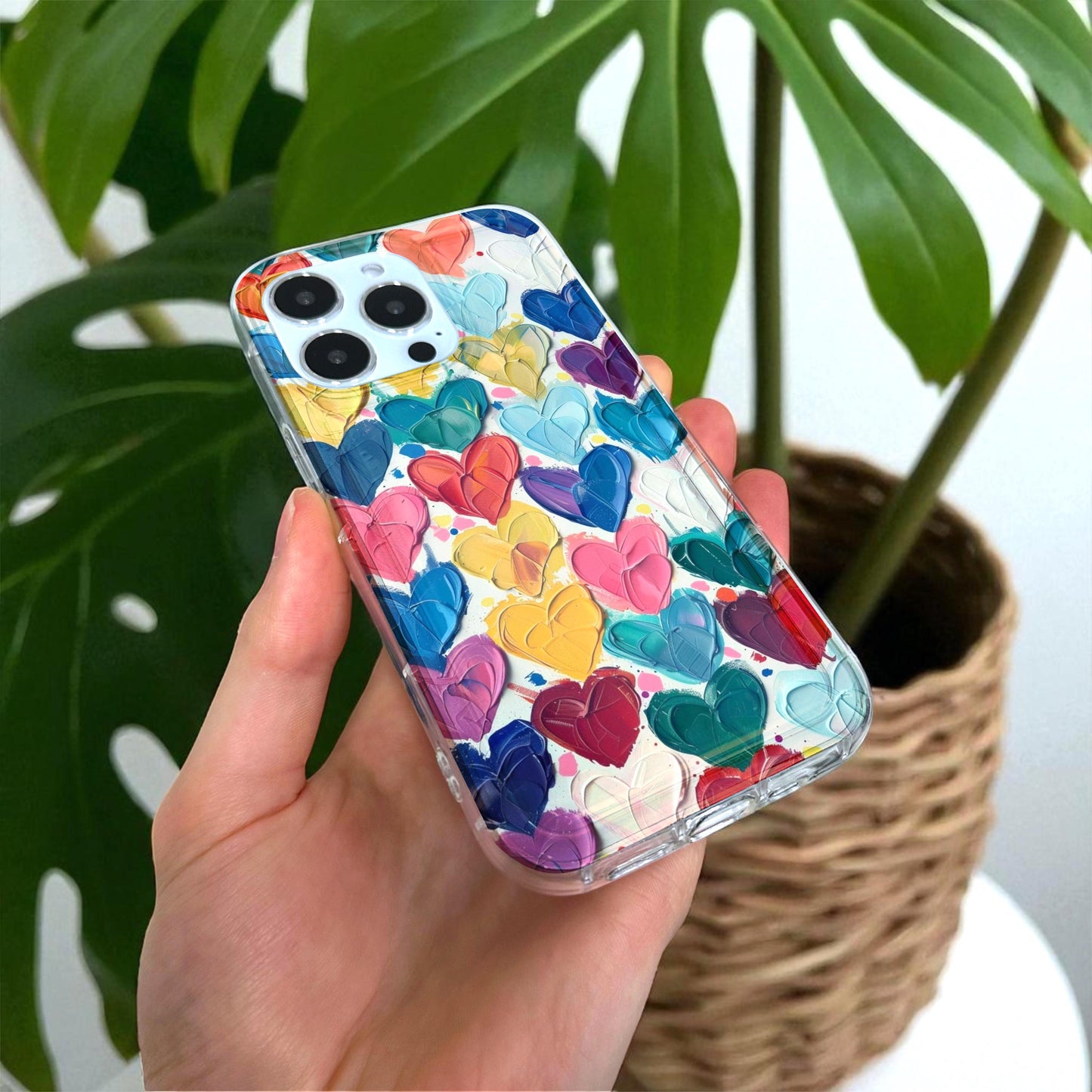Multicolored Hearts Clear Phone Case for iPhone 17 16 15 14 13 12 11 11 Pro Max Mini 7 8 XR XS X Shockproof Slim Phone Cover Customised Name