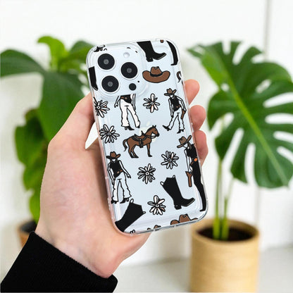 Cowgirl Western Clear Phone Case for iPhone 17 16 15 14 13 12 11 11 Pro Max Mini 7 8 XR XS X Shockproof Silicone Phone Cover Custom Name