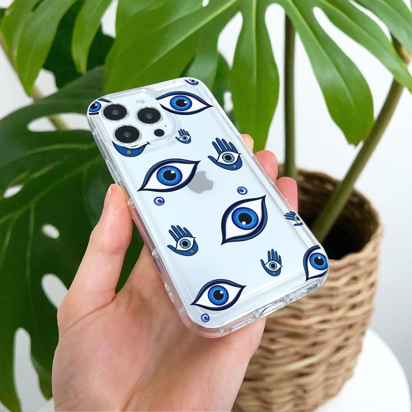Evil Eye Clear Phone Case for iPhone 17 16 15 14 13 12 11 11 Pro Max Mini 7 8 XR XS X Shockproof Silicone Phone Cover with Custom Name
