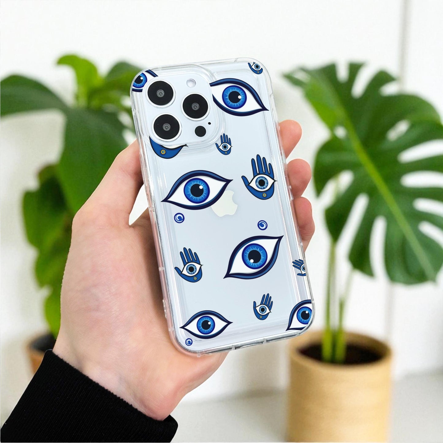 Evil Eye Clear Phone Case for iPhone 17 16 15 14 13 12 11 11 Pro Max Mini 7 8 XR XS X Shockproof Silicone Phone Cover with Custom Name