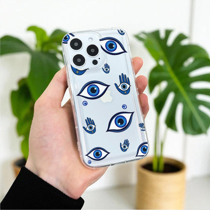 Evil Eye Clear Phone Case for iPhone 17 16 15 14 13 12 11 11 Pro Max Mini 7 8 XR XS X Shockproof Silicone Phone Cover with Custom Name