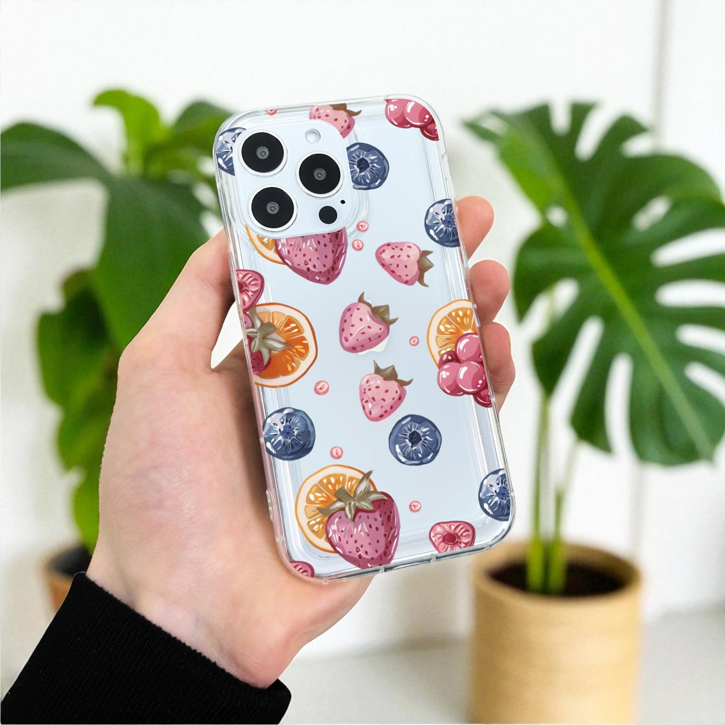 Strawberry Fruit Print Clear Phone Case for iPhone 17 16 15 14 13 12 11 11 Pro Max Mini 7 XR X Shockproof Silicone Phone Cover Custom Name