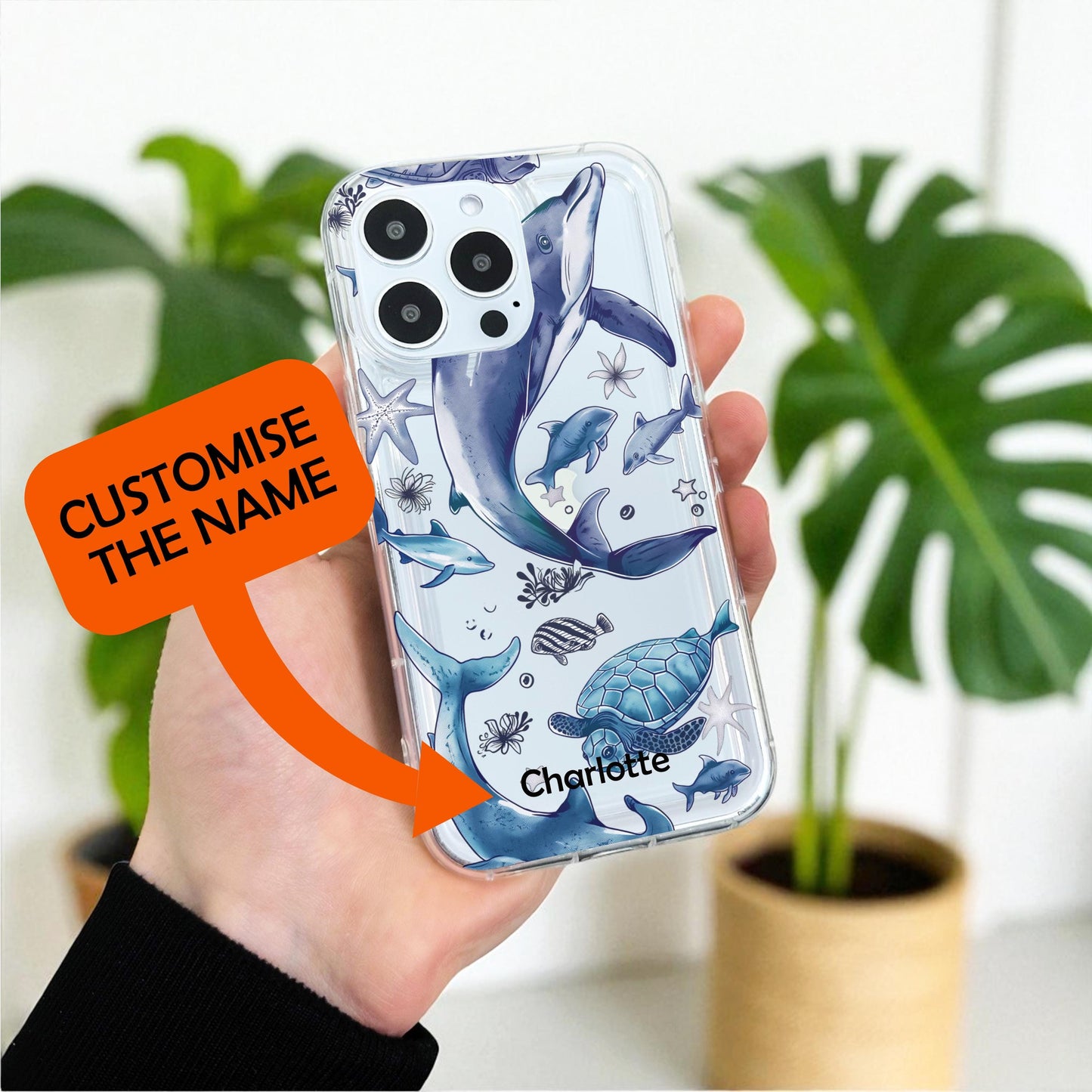 Dolphin Turtle Fish Clear Phone Case for iPhone 17 16 15 14 13 12 11 11 Pro Max Mini 7 8 XR XS X Shockproof Silicone Phone Cover Custom Name
