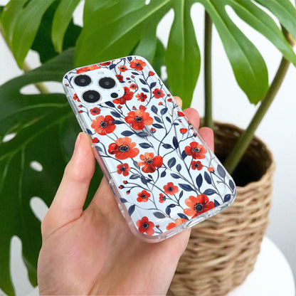 Floral Poppy Pattern Clear Phone Case for iPhone 17 16 15 14 13 12 11 11 Pro Max Mini 7 XR XS X Shockproof Silicone Phone Cover Custom Name