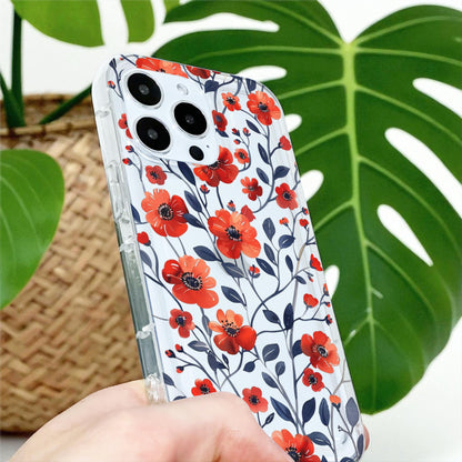 Floral Poppy Pattern Clear Phone Case for iPhone 17 16 15 14 13 12 11 11 Pro Max Mini 7 XR XS X Shockproof Silicone Phone Cover Custom Name